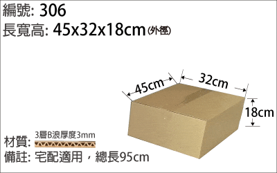 306紙箱宅配適用 ，小件商品包裝出貨紙箱